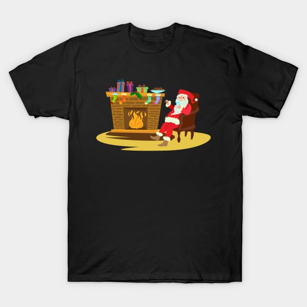 Santa sitting by fireplace drinking T-Shirt by holidaystore